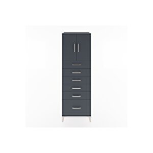 Hyperion Dolap Tek Raflı 6 Çekmeceli 2 Kapaklı 60x44x182 Antrasit-antrasit