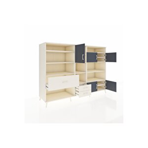 Kronos Dolap 13 Raflı 3 Çekmeceli 5 Kapaklı 220x59x163 Aytaşı-antrasit/aytaşı