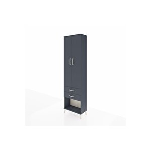 Arges Dolap 4 Raflı 2 Çekmeceli 2 Kapaklı 60x30x221 Antrasit-antrasit