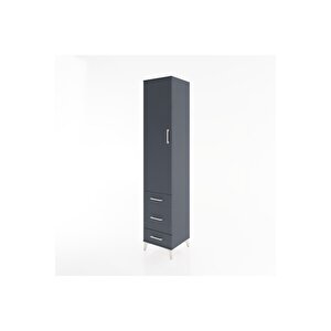Hyperion Dolap 4 Raflı 3 Çekmeceli Tek Kapaklı 44x44x221 Antrasit-antrasit