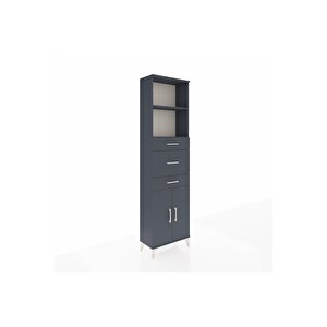 Arges Dolap 3 Raflı 3 Çekmeceli 2 Kapaklı 60x30x221 Antrasit-antrasit