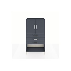 Arges Dolap 2 Raflı 3 Çekmeceli 2 Kapaklı 88x30x163 Antrasit-antrasit