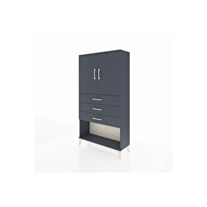 Arges Dolap 2 Raflı 3 Çekmeceli 2 Kapaklı 88x30x163 Antrasit-antrasit