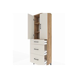 Arges Dolap 3 Raflı 3 Çekmeceli 2 Kapaklı 60x30x182 Çam-aytaşı