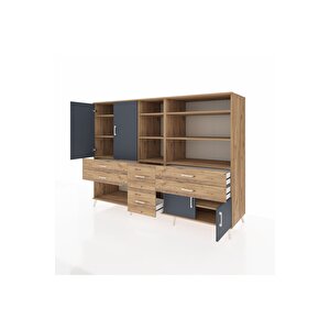 Kronos Dolap 10 Raflı 6 Çekmeceli 4 Kapaklı 220x59x163 Çam-antrasit/çam