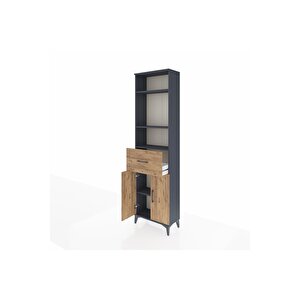 Arges Dolap 4 Raflı Tek Çekmeceli 2 Kapaklı 60x30x221 Antrasit-çam