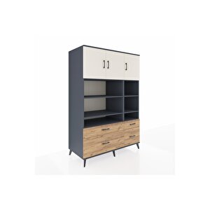 Kronos Dolap 10 Raflı 4 Çekmeceli 3 Kapaklı 132x59x195 Antrasit-aytaşı/çam