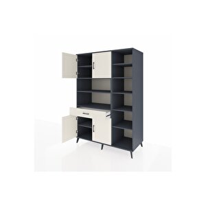 Kronos Dolap 10 Raflı Tek Çekmeceli 4 Kapaklı 132x59x195 Antrasit-aytaşı/aytaşı