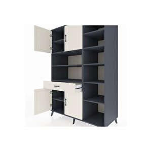 Kronos Dolap 10 Raflı Tek Çekmeceli 4 Kapaklı 132x59x195 Antrasit-aytaşı/aytaşı