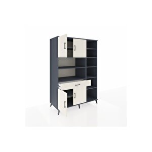 Kronos Dolap 10 Raflı Tek Çekmeceli 4 Kapaklı 132x59x195 Antrasit-aytaşı/aytaşı