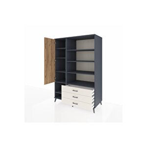 Kronos Dolap 9 Raflı 3 Çekmeceli Tek Kapaklı  132x59x195 Antrasit-çam/aytaşı