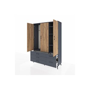 Hyperion Dolap 5 Raflı 5 Çekmeceli Tek Askılı 132x44x195 Antrasit-çam/antrasit