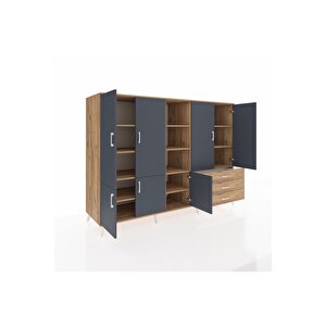 Kronos Dolap 11 Raflı 3 Çekmeceli 7 Kapaklı 220x59x163 Çam-antrasit/çam