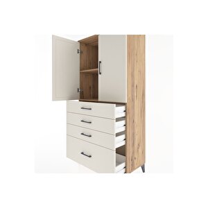 Hyperion Dolap 2 Raflı 4 Çekmeceli 2 Kapaklı 88x44x182 Çam-aytaşı