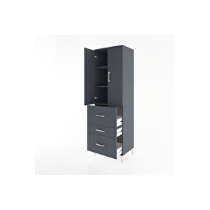 Hyperion Dolap 3 Raflı 3 Çekmeceli 2 Kapaklı 60x44x195 Antrasit-antrasit