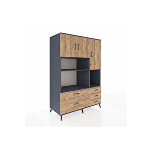 Kronos Dolap 8 Raflı 5 Çekmeceli 3 Kapaklı 132x59x195 Antrasit-çam/çam