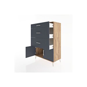 Hyperion Dolap 3 Çekmeceli 2 Kapaklı 88x44x134 Çam-antrasit