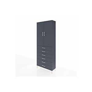 Arges Dolap 2 Raflı 6 Çekmeceli 2 Kapaklı 88x30x221 Antrasit-antrasit