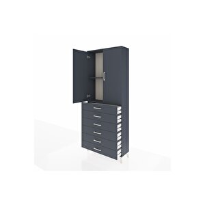 Arges Dolap 2 Raflı 6 Çekmeceli 2 Kapaklı 88x30x221 Antrasit-antrasit