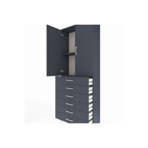 Arges Dolap 2 Raflı 6 Çekmeceli 2 Kapaklı 88x30x221 Antrasit-antrasit