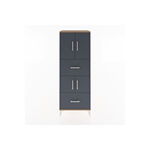 Hyperion Dolap 3 Raflı 2 Çekmeceli 4 Kapaklı 60x44x163 Çam-antrasit