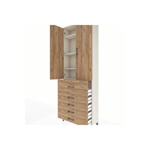 Arges Dolap 4 Raflı 5 Çekmeceli 2 Kapaklı 88x30x243 Aytaşı-çam