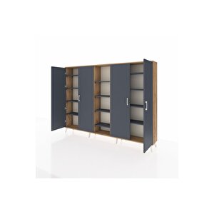 Arges Dolap 12 Raflı 4 Kapaklı 220x30x163 Çam-antrasit
