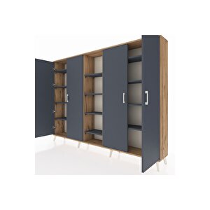 Arges Dolap 12 Raflı 4 Kapaklı 220x30x163 Çam-antrasit