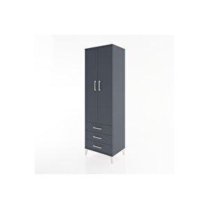 Hyperion Dolap 4 Raflı 3 Çekmeceli 2 Kapaklı 60x44x195 Antrasit-antrasit