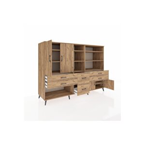 Kronos Dolap 10 Raflı 6 Çekmeceli 4 Kapaklı 220x59x163 Çam-çam