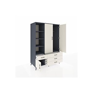 Kronos Dolap 5 Raflı 4 Çekmeceli Tek Askılı 132x59x195 Antrasit-aytaşı/aytaşı