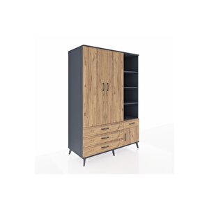 Kronos Dolap 5 Raflı 4 Çekmeceli Tek Askılı 132x59x195 Antrasit-çam/çam