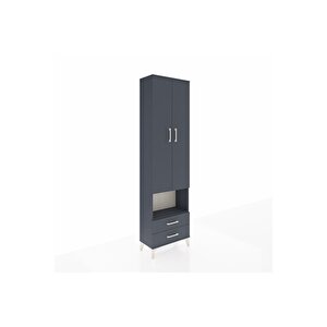 Arges Dolap 5 Raflı 2 Çekmeceli 2 Kapaklı 60x30x221 Antrasit-antrasit