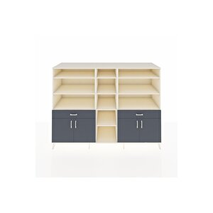 Kronos Dolap 12 Raflı 2 Çekmeceli 4 Kapaklı 220x59x163 Aytaşı-antrasit