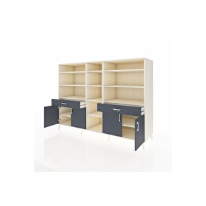 Kronos Dolap 12 Raflı 2 Çekmeceli 4 Kapaklı 220x59x163 Aytaşı-antrasit