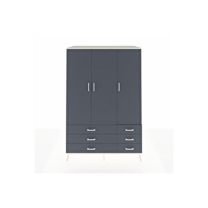 Kronos Dolap 5 Raflı 6 Çekmeceli Tek Askılı 132x59x195 Aytaşı-antrasit/antrasit