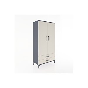 Hyperion Dolap 4 Raflı 2 Çekmeceli 2 Kapaklı 88x44x182 Antrasit-aytaşı