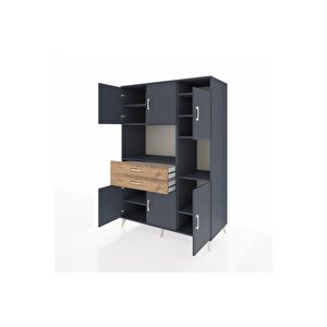 Kronos Dolap 9 Raflı 2 Çekmeceli 6 Kapaklı 132x59x195 Antrasit-antrasit/çam