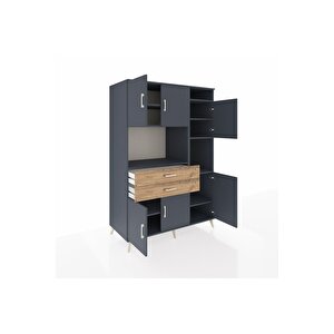 Kronos Dolap 9 Raflı 2 Çekmeceli 6 Kapaklı 132x59x195 Antrasit-antrasit/çam