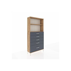 Arges Dolap 2 Raflı 5 Çekmeceli 88x30x182 Çam-antrasit