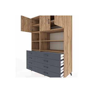 Kronos Dolap 8 Raflı 8 Çekmeceli 3 Kapaklı 132x59x195 Çam-çam/antrasit