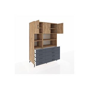 Kronos Dolap 8 Raflı 8 Çekmeceli 3 Kapaklı 132x59x195 Çam-çam/antrasit