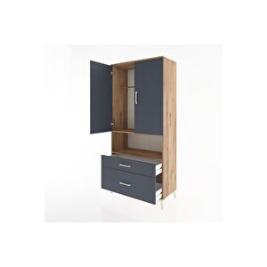 Hyperion Dolap 2 Raflı 2 Çekmeceli Tek Askılı 88x44x195 Çam-antrasit