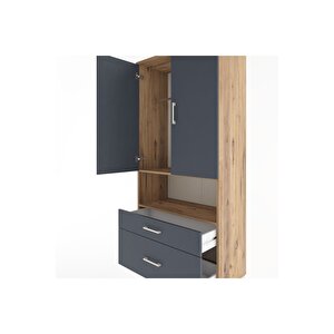Hyperion Dolap 2 Raflı 2 Çekmeceli Tek Askılı 88x44x195 Çam-antrasit