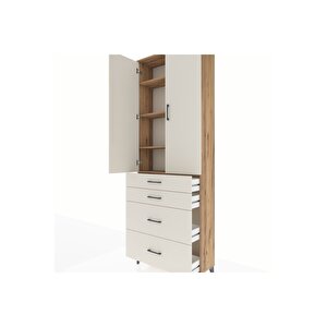 Arges Dolap 4 Raflı 4 Çekmeceli 2 Kapaklı 88x30x243 Çam-aytaşı