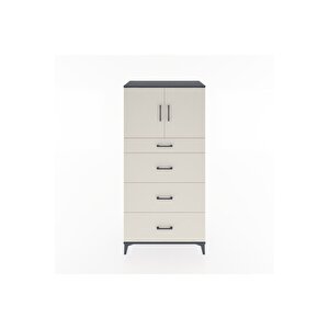 Hyperion Dolap Tek Raflı 4 Çekmeceli 2 Kapaklı 88x44x182 Antrasit-aytaşı