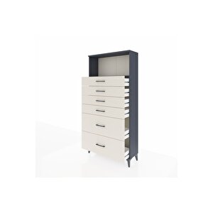 Arges Dolap Tek Raflı 6 Çekmeceli 88x30x182 Antrasit-aytaşı