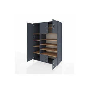 Kronos Dolap 10 Raflı 5 Kapaklı 132x59x195 Antrasit-antrasit/çam