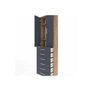 Arges Dolap 3 Raflı 6 Çekmeceli 2 Kapaklı 60x30x221 Çam-antrasit