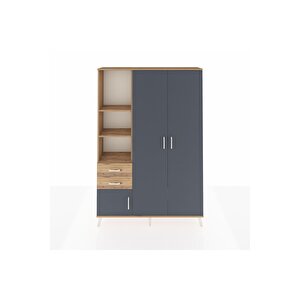 Arges Dolap 5 Raflı 2 Çekmeceli Tek Askılı 132x30x195 Çam-antrasit/çam
